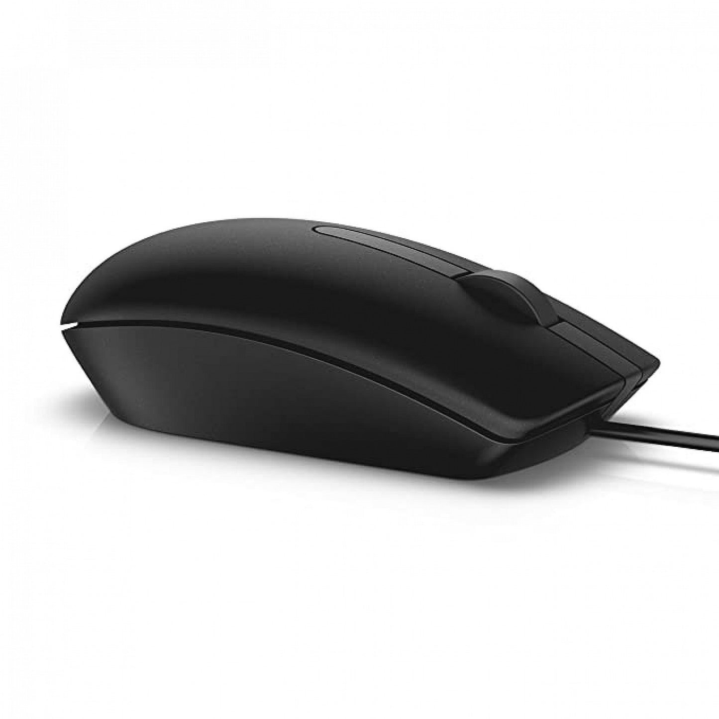 Black Dell MS116 optical mouse with wired connection and ergonomic design