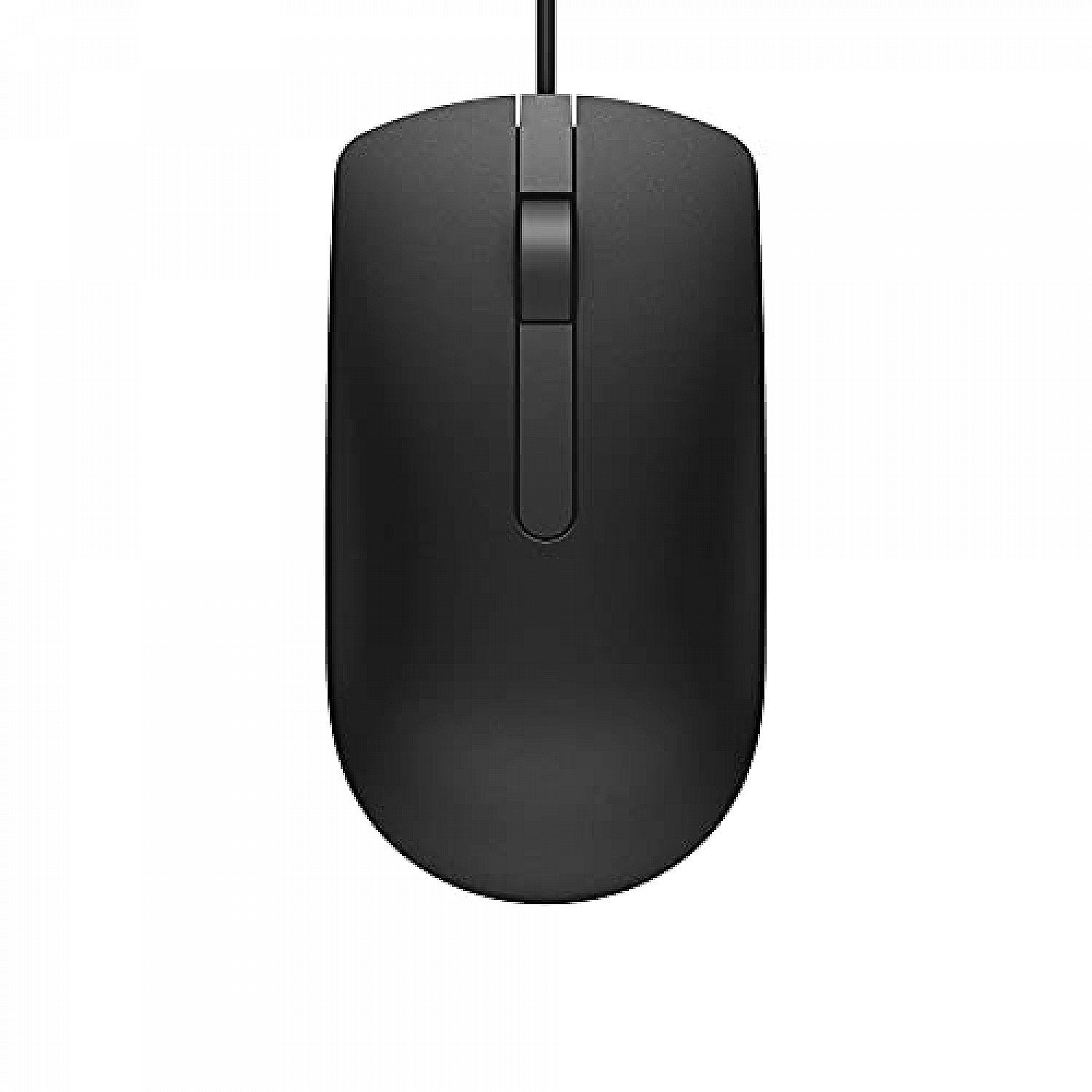 Black wired Dell MS116 optical mouse with scroll wheel and ergonomic design
