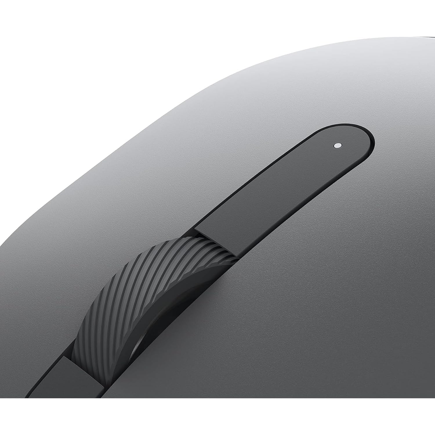 Dell ergonomic gray mouse closeup showing textured scroll wheel and LED indicator best wireless mouse under 500