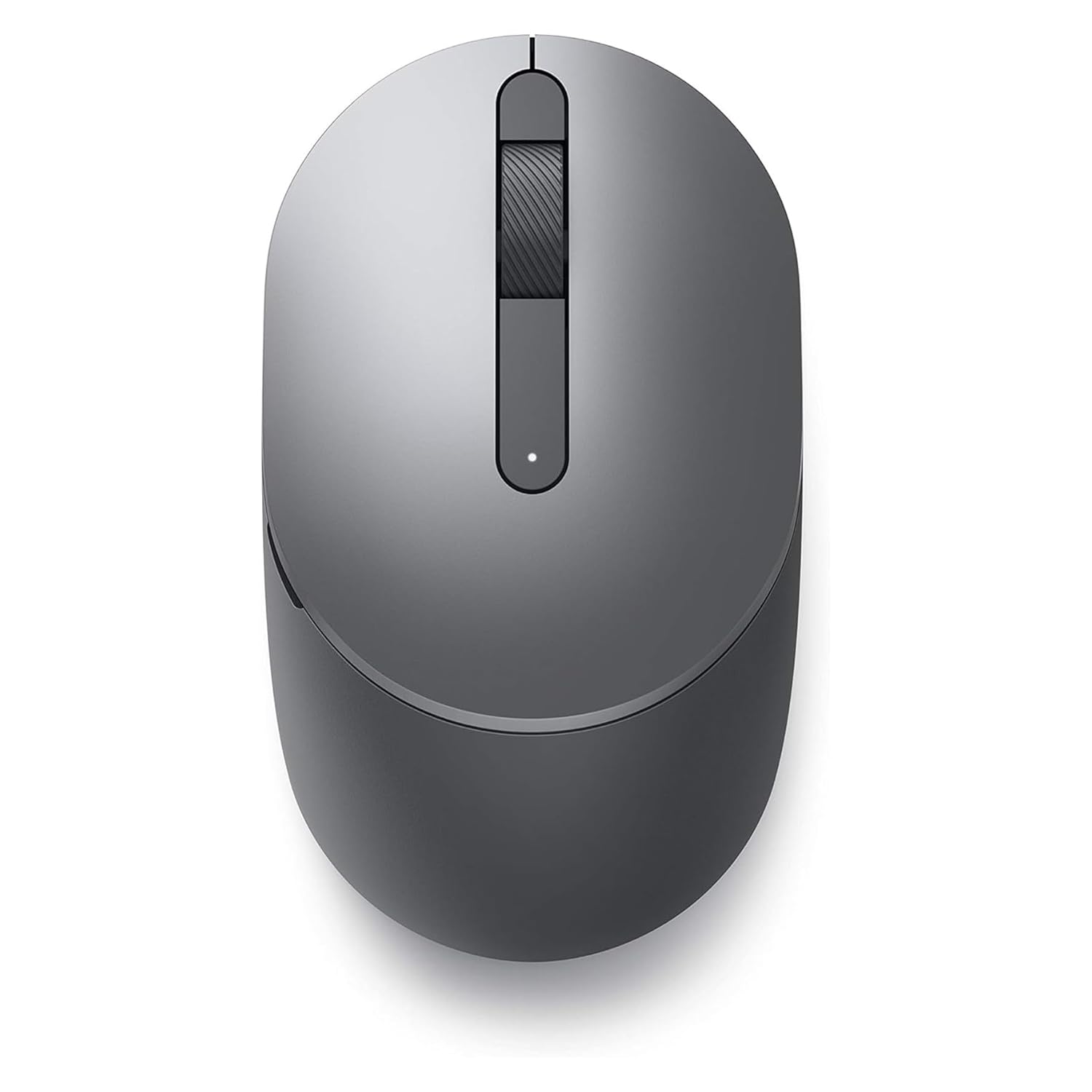 Dell gray ergonomic wireless mouse top view with textured scroll wheel and LED indicator best wireless mouse under 500
