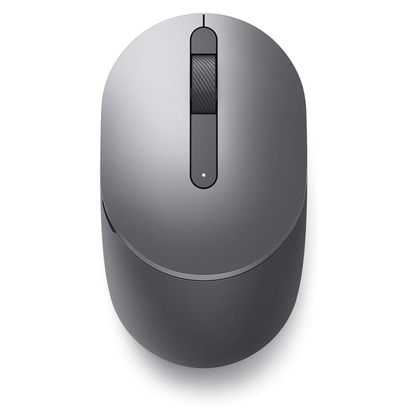 Dell gray ergonomic wireless mouse top view with textured scroll wheel and LED indicator best wireless mouse under 500