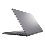 Sleek silver Dell Vostro 3520 laptop partially open showing side ports and keyboard