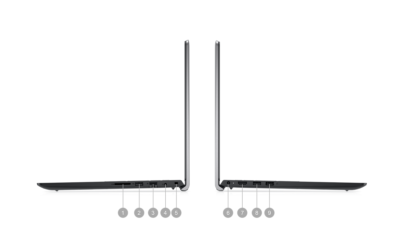 Side profile view of Dell Vostro 3520 laptop with i3 processor showing multiple ports on both sides