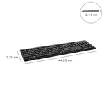 Dell wired keyboard in black with full layout and dimensions shown on a black background