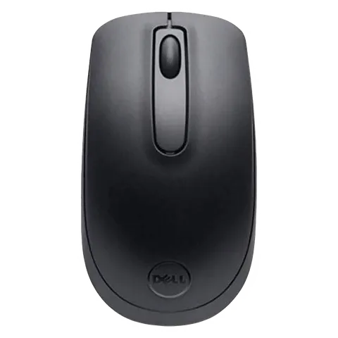 Dell WM118 Wireless black computer mouse with scroll wheel and ergonomic design