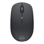 Top view of Dell WM126 Wireless black mouse with scroll wheel and Dell logo