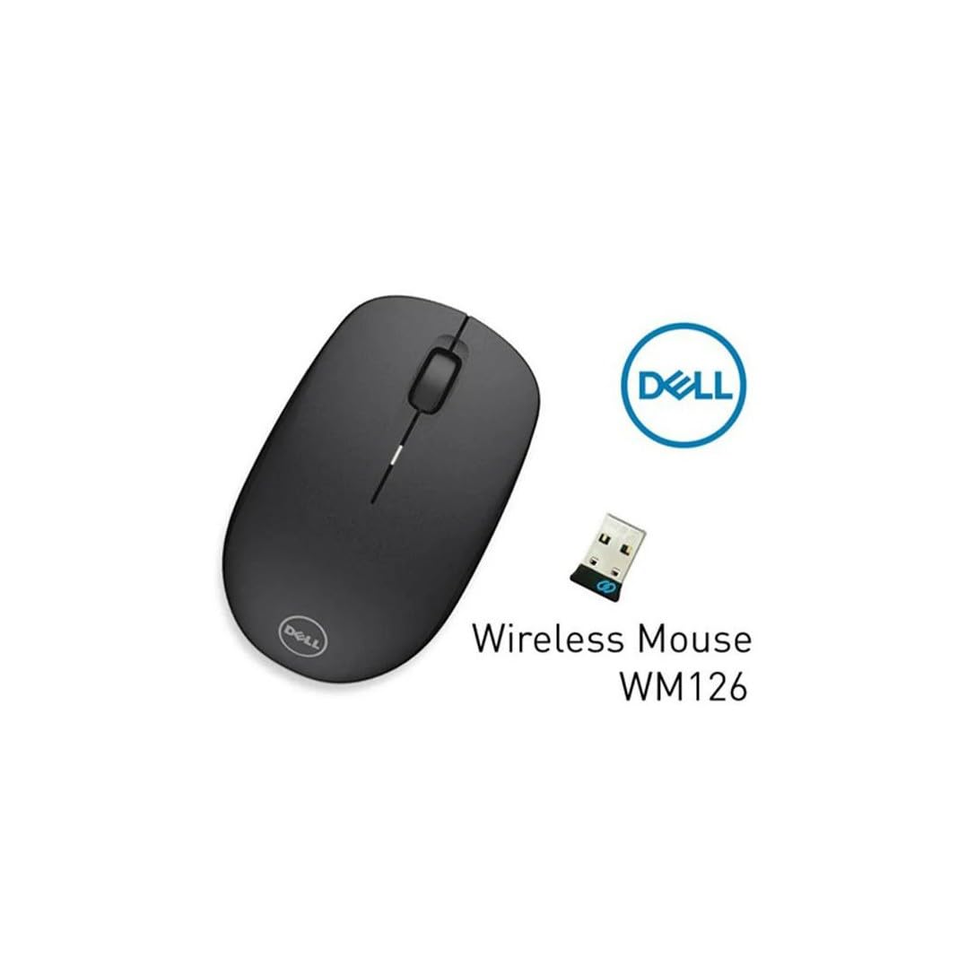 Dell WM126 Wireless black optical mouse with USB receiver and scroll wheel