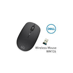 Dell WM126 Wireless black optical mouse with USB receiver and scroll wheel