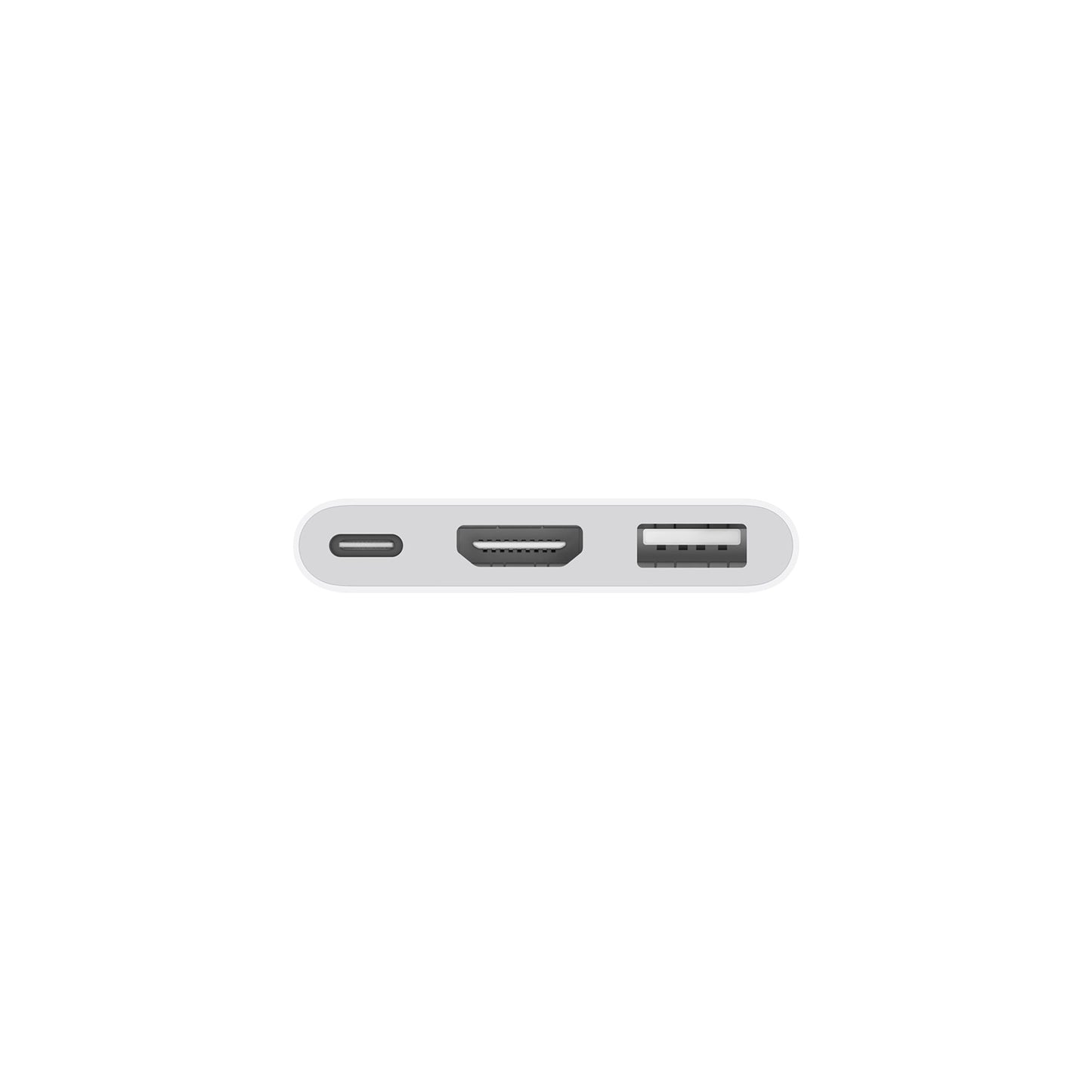 Apple digital AV multiport adapter with USB-C, HDMI, and USB-A ports in white