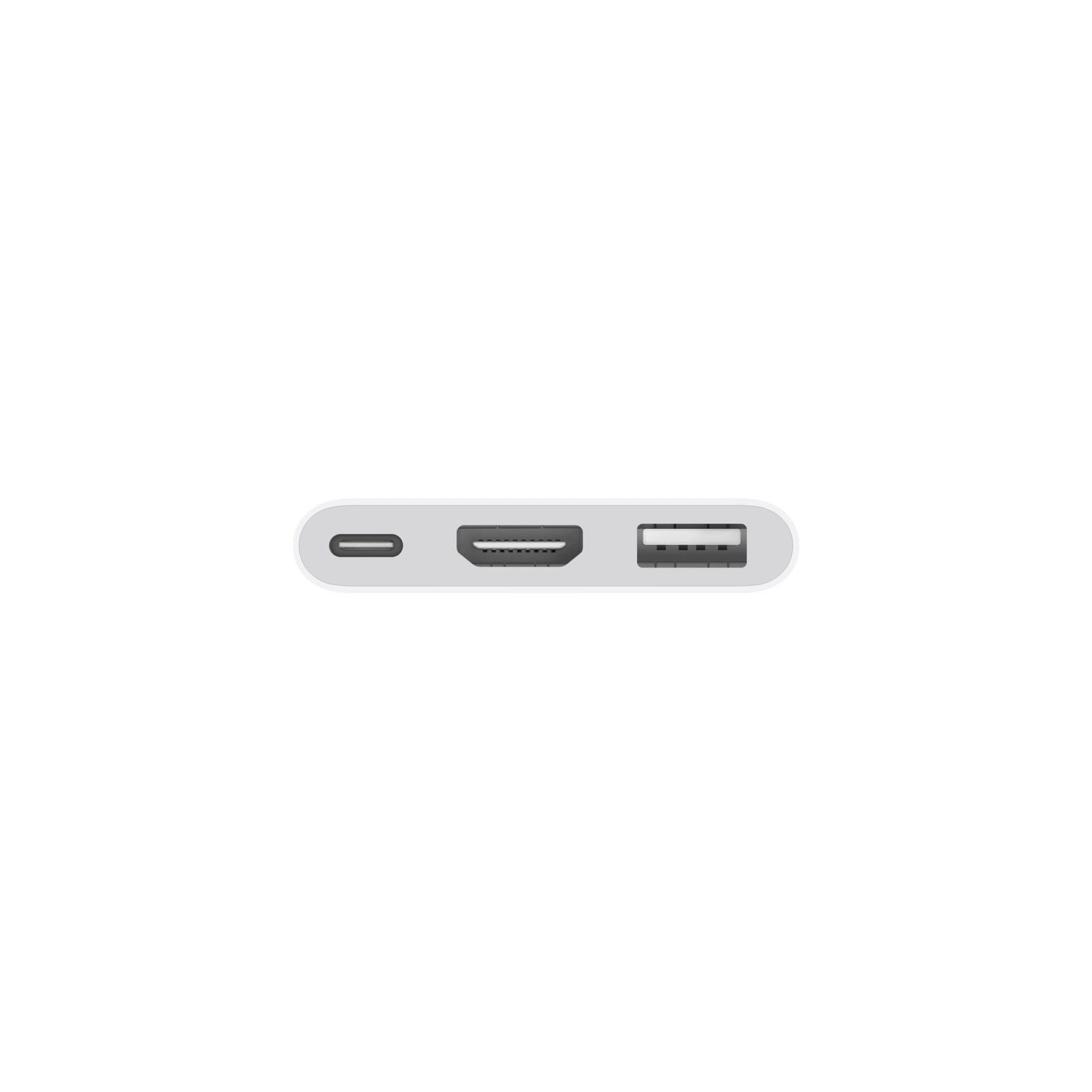 Apple digital AV multiport adapter with USB-C, HDMI, and USB-A ports in white