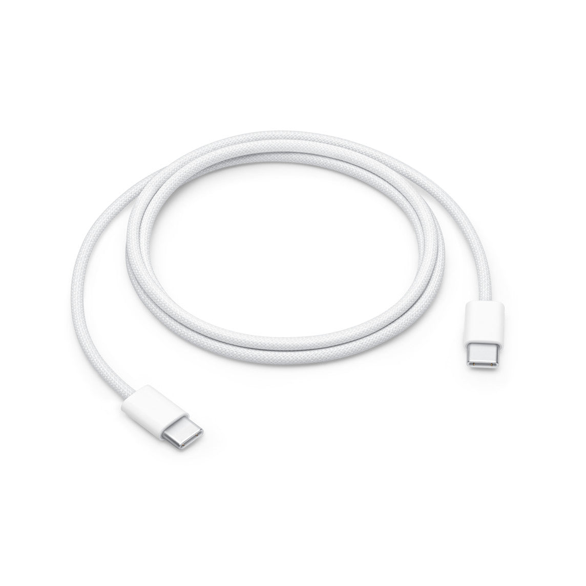 Apple 60W USB-C charging cable in white with braided design and USB-C connectors on both ends