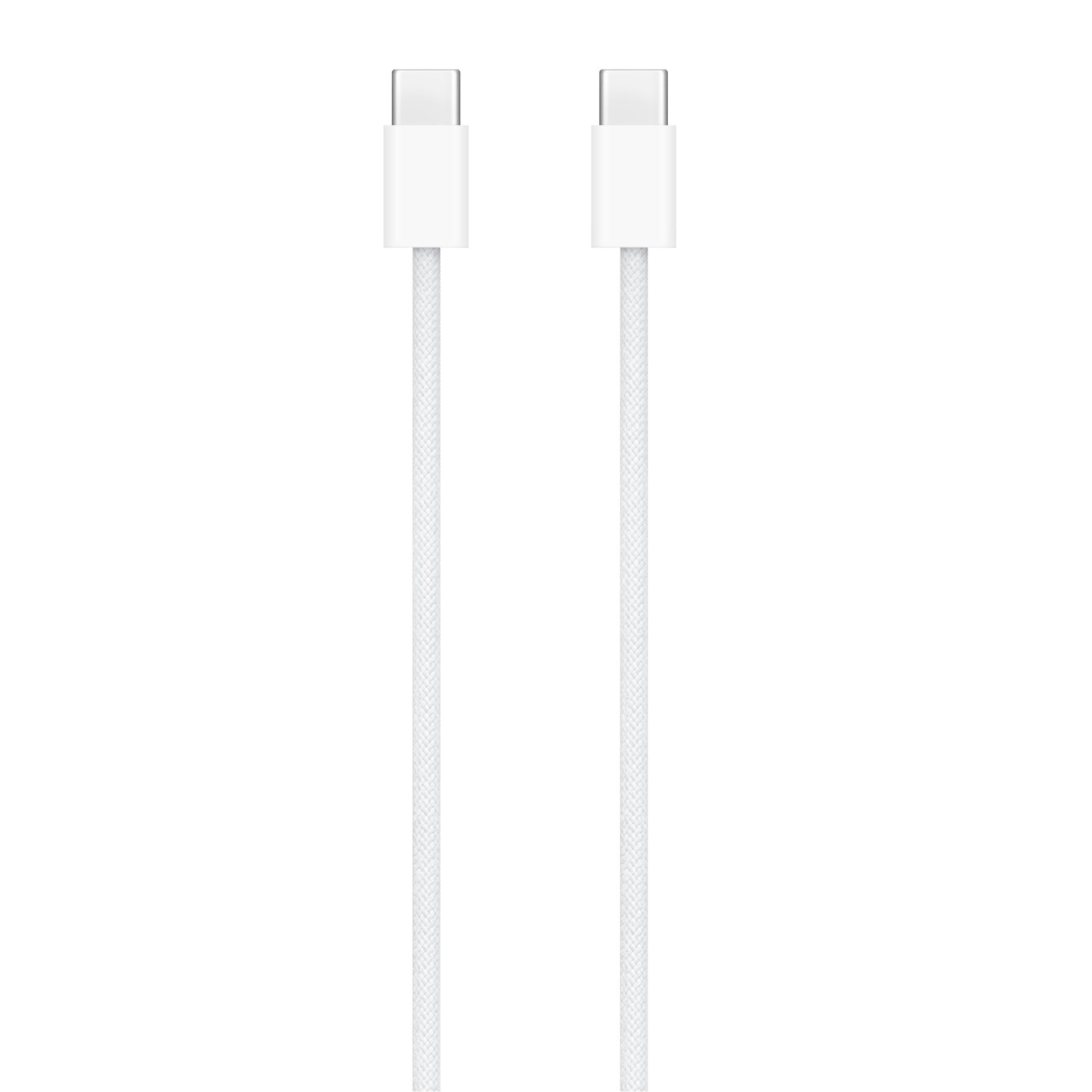 Apple 60W USB-C charging cable with white braided design and USB-C connectors on both ends