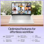 HP 14s-dq5138TU laptop with full-size backlit keyboard, HD camera, and dual speakers for video calls