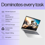 HP 15-fd0186TU laptop with full-size keyboard, 1080p FHD camera, Wi-Fi 6, and anti-glare display