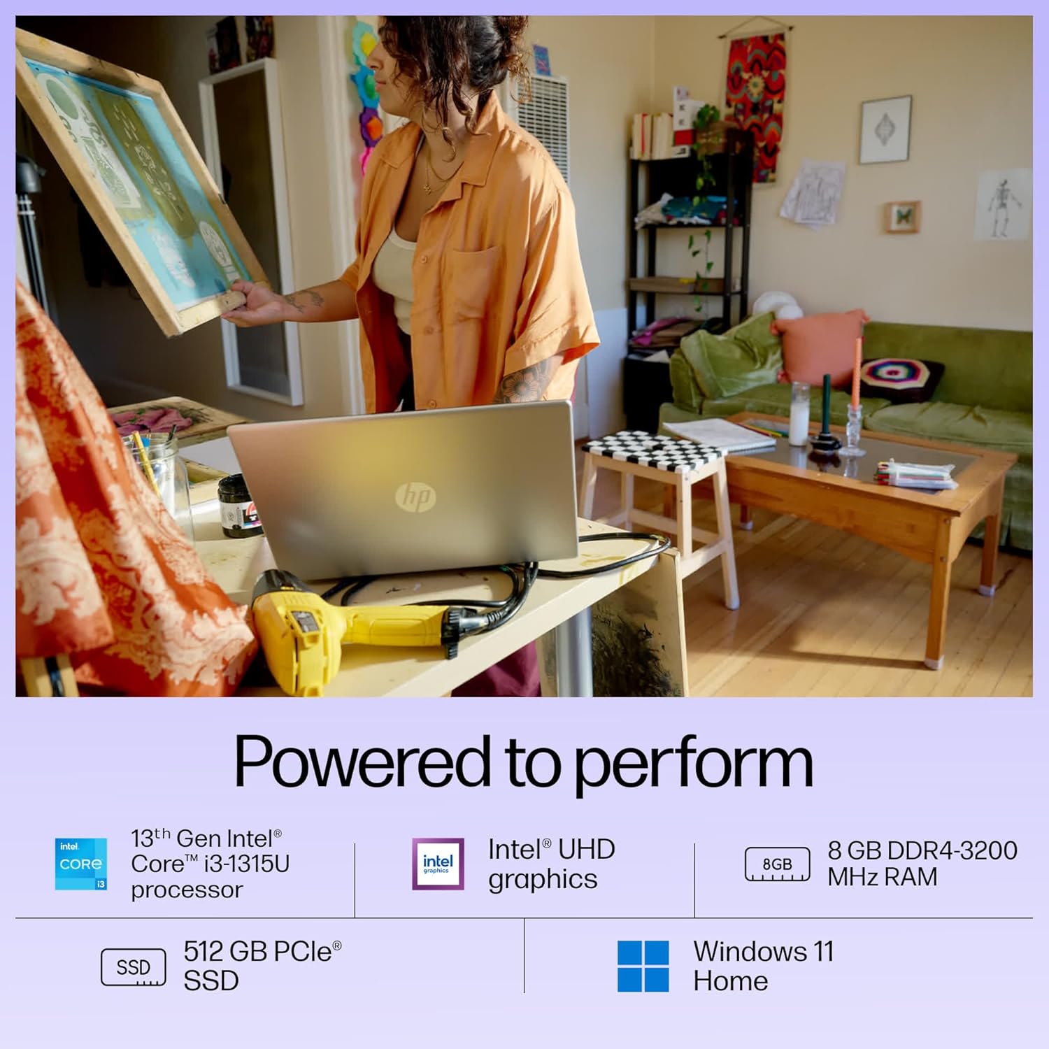 HP 15-fd0186TU laptop in silver with Intel Core i3 processor displayed on a desk