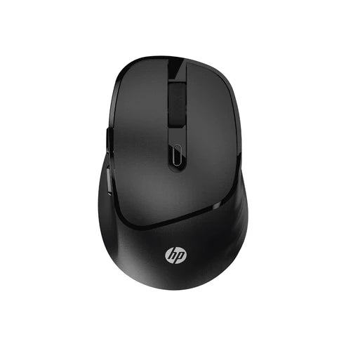 Black HP M120 wireless mouse with ergonomic design and scroll wheel