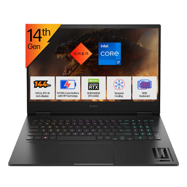 HP Omen 16 gaming laptop with 14th Gen Intel Core i7, 144Hz IPS display, NVIDIA RTX 4060, RGB keyboard