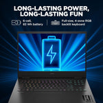 HP Omen 16 Gaming Laptop with full-size 4-zone RGB backlit keyboard and long-lasting 83 Wh battery