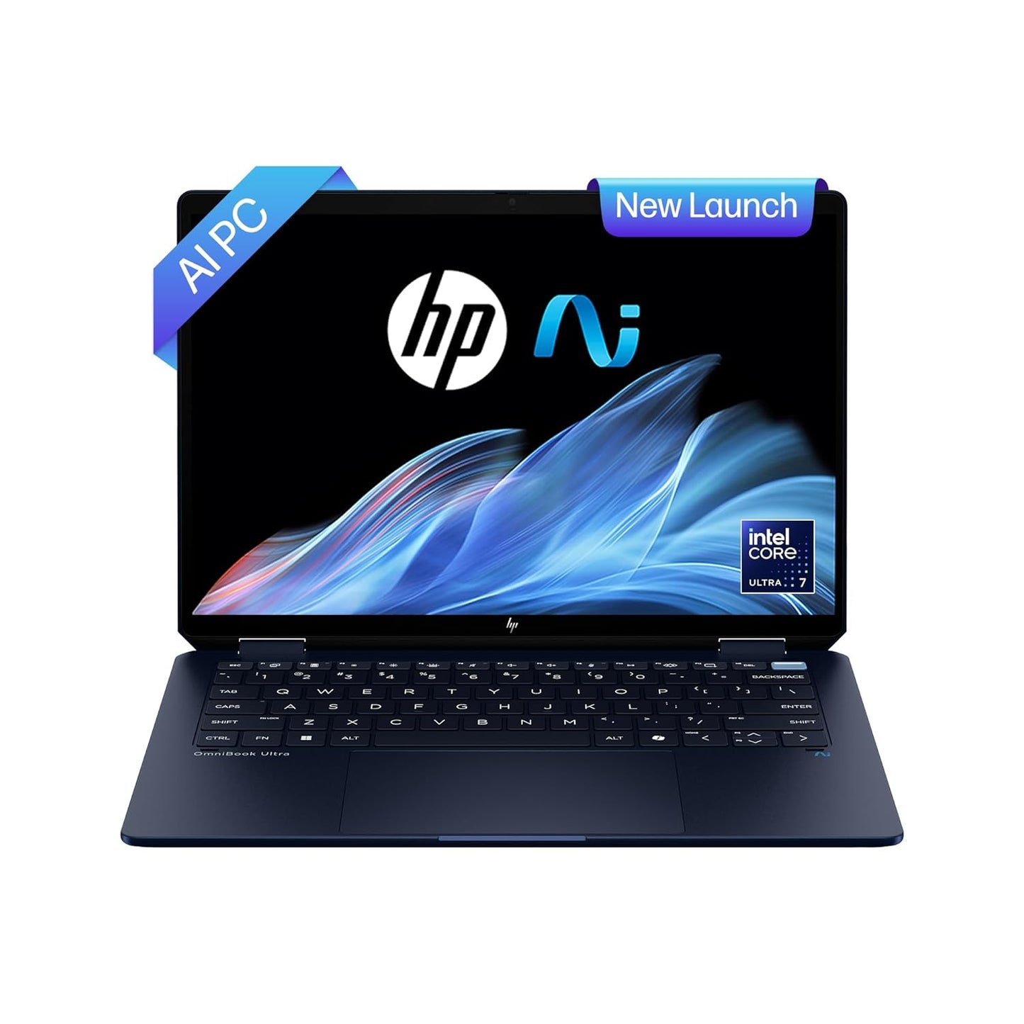 HP Omnibook Ultra Flip 14-fh0046TU laptop in dark blue with Intel Core Ultra i7 and AI PC features