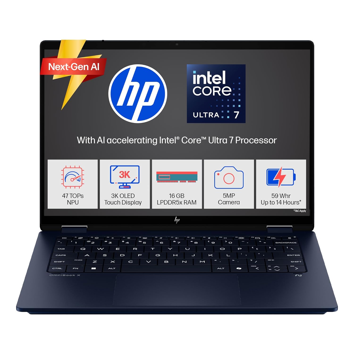 HP Omnibook X Flip 14 laptop with 3K OLED touch display and Intel Core Ultra 7 processor