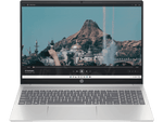 HP Pavilion 16 laptop with silver body showing a video playback on screen and full keyboard