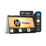 HP Pavilion x360 14 i5 13th Gen laptop in tent mode showing Intel Core i5 and features