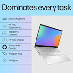 HP Pavilion x360 convertible laptop with backlit keyboard and 1080p FHD camera showing sleek silver design