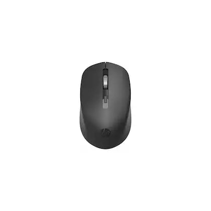Black HP S1000 Plus wireless mouse with ergonomic design and scroll wheel