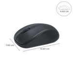 HP S500 wireless mouse in black with ergonomic design and compact size measurements