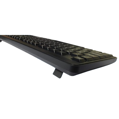 HP Wired Keyboard K100 with black low-profile keys and adjustable tilt stand for comfortable typing