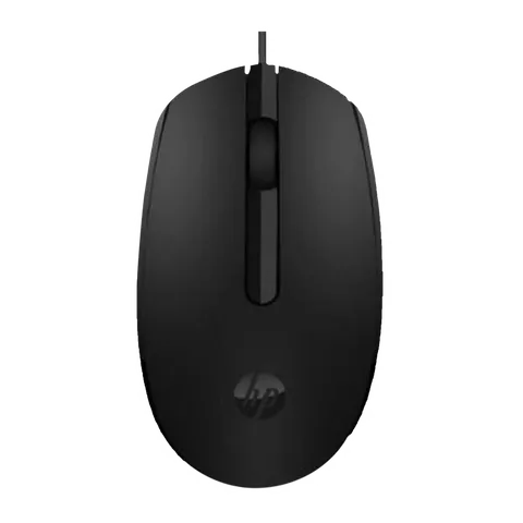 Black HP wired optical mouse with ergonomic design and scroll wheel for precise control