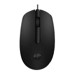 Black HP wired optical mouse with ergonomic design and scroll wheel for precise control