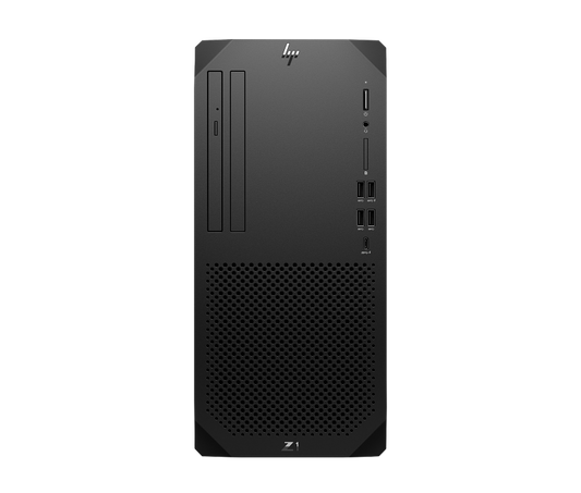 Front view of HP Z1 G9 Tower Desktop in black with multiple USB ports and optical drive slots
