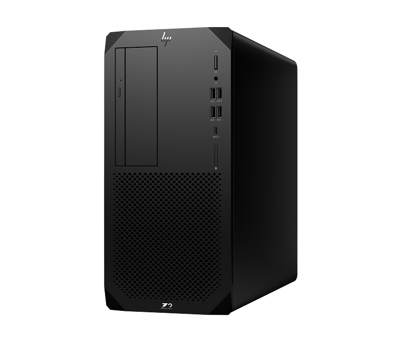 HP Z2 G9 Tower Desktop PC in black with multiple front USB ports and optical drive slot