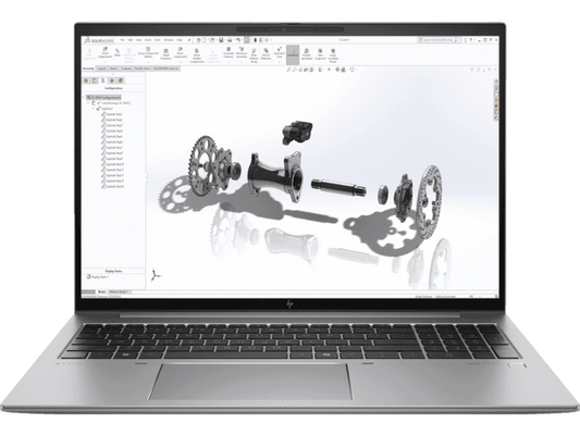 HP ZBook Firefly 16 G11 laptop with 16 inch display showing 3D mechanical design software