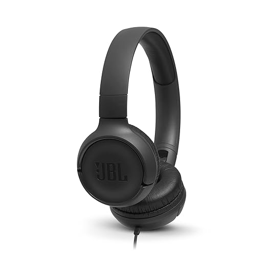 Black JBL Tune 500 headphones with over-ear cushioned ear cups and adjustable headband