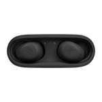 Black JBL Wave Buds wireless earbuds in charging case with JBL logo on earbuds