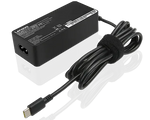 Lenovo 65W Type-C charger adapter with black rectangular design and attached cable neatly coiled
