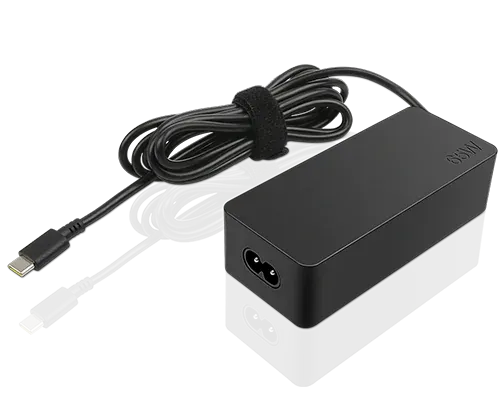 Lenovo 65W Type-C charger black adapter with USB-C cable and power brick for laptop charging