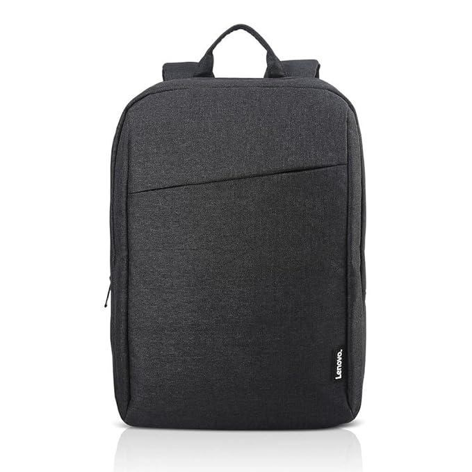 Black Lenovo casual backpack with minimalist design and front zipper pocket for everyday use