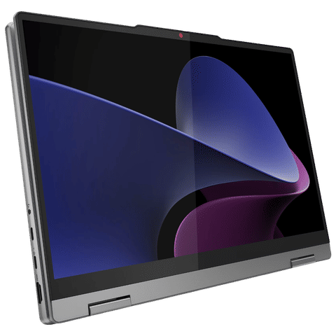 Lenovo Ideapad 5 2-in-1 laptop in tablet mode with flexible touchscreen and sleek gray design