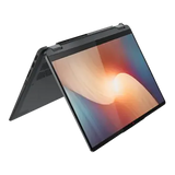 Lenovo IdeaPad Flex 5i laptop in tent mode showcasing a vibrant screen and flexible hinge design