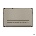 Bottom view of Lenovo Ideapad Slim 1 laptop showing ventilation and speaker grills in beige color