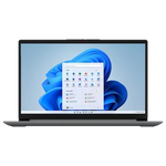 Front view of Lenovo Ideapad Slim 1 laptop displaying Windows 11 home screen with blue abstract wallpaper