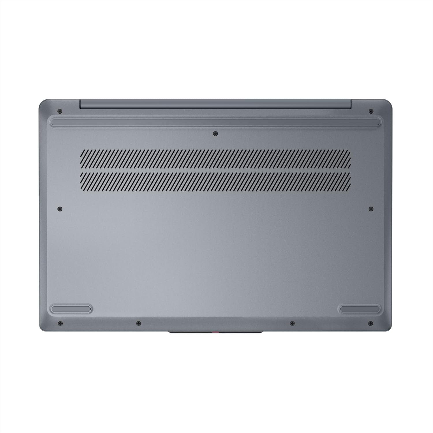 Bottom view of Lenovo Ideapad Slim 3 laptop showing ventilation and rubber feet