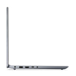 Side view of Lenovo Ideapad Slim 3 laptop showing thin profile and ports in silver color