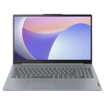 Lenovo Ideapad Slim 3 laptop with slim bezel display and full-size backlit keyboard in silver