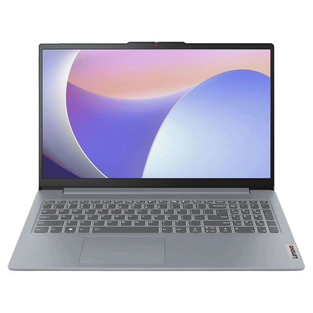 Lenovo Ideapad Slim 3 laptop with slim bezel display and full-size backlit keyboard in silver