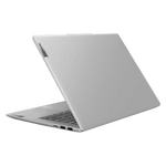 Slim silver Lenovo Ideapad Slim 3i laptop partially open showing back and side ports