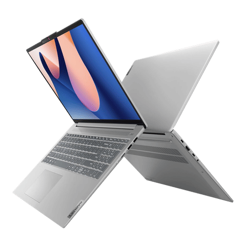 Silver Lenovo Ideapad Slim 3i laptop open showing keyboard and screen with sleek slim design